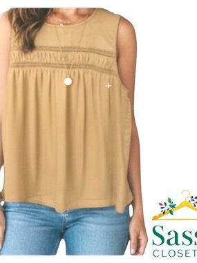 Ann Taylor Gold Sleeveless Blouse Liquid Gold Metallic Career Chic Size XS